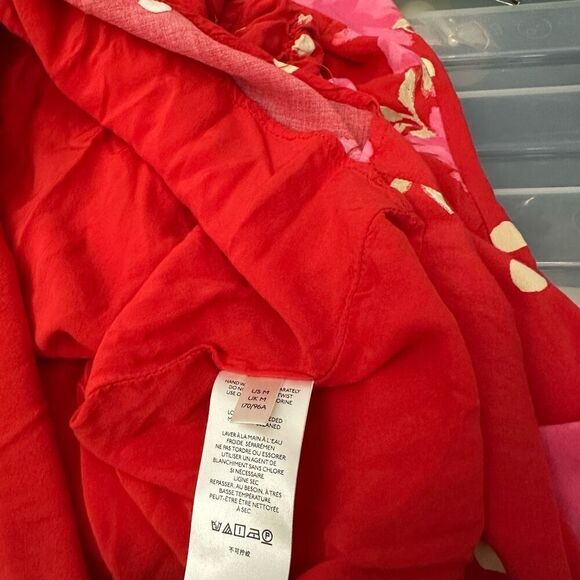 Free People Strawberry Combo Long Sleeve ruched Mini Dress Slimming‎ Preppy sz M - Picture 6 of 10